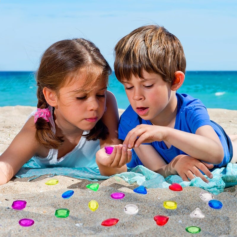 Prehalpty Store 200 Pcs Gemstones for Kids, 7 Styles 1" Plastic Gems Treasure Hunt Toys,Pirate Treasure Mermaid Swim Toys,Fake Gems for Vase Fillers - Image 4